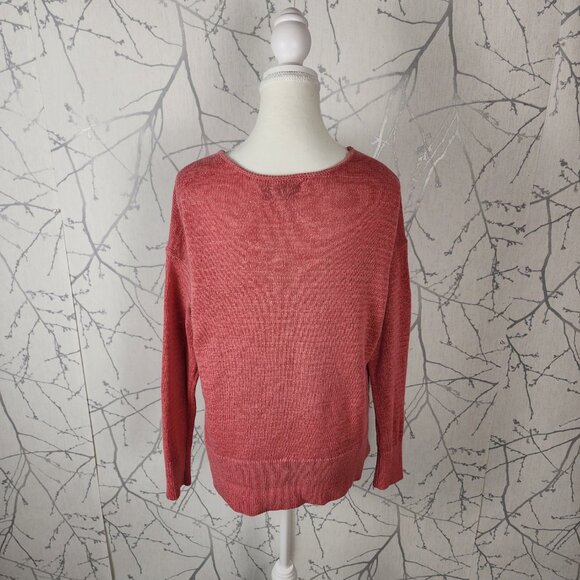LOFT Coral Pink Ramie Cotton Blend Knit Lace Up Front Sweater - Picture 4 of 6